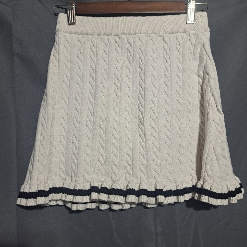Willow & Wind MEDIUM Cable Knit Mini Skirt Ivory Black Stripe A Line Skater